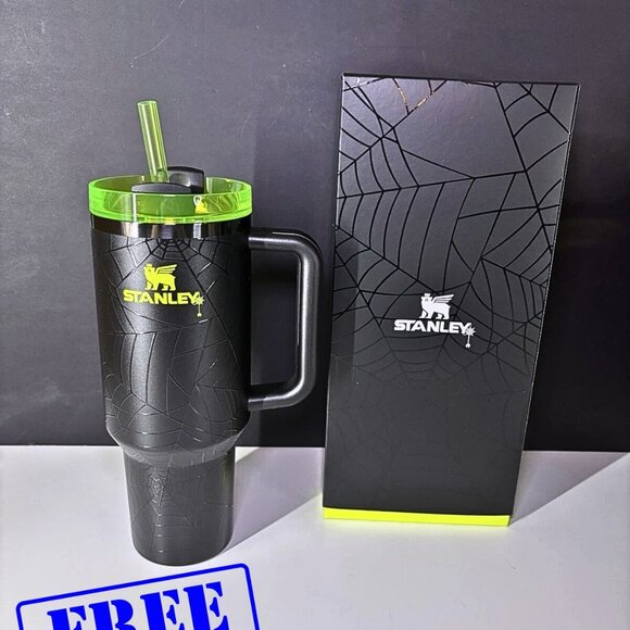 Stanley x Starbucks Halloween Tumbler 40oz – Black Spiderweb Design with Neon - Picture 1 of 8